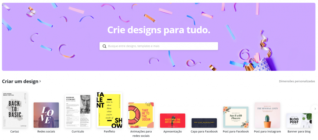 Menu do Canva