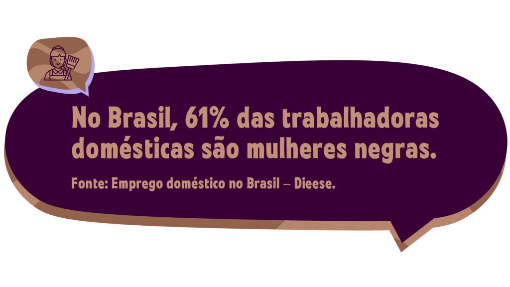 No Brasil, 61% das trabalhadoras domésticas são mulheres negras.
Fonte: Emprego doméstico no Brasil – Dieese.
